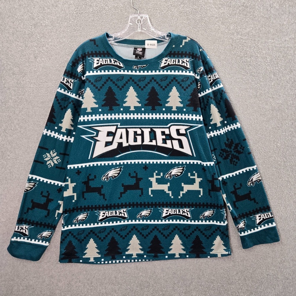 Eagles Men Pajama Top‎ M Teal NFL Team Apparel Fair Isle Fleece Eagles Logo Long